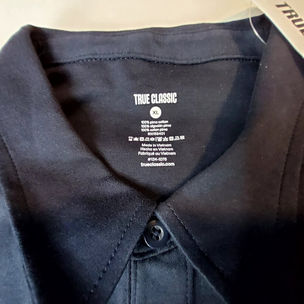 True Classic Pima Cotton Navy Blue Polo Shirt Soft, breathable  Size XL - Picture 5 of 10